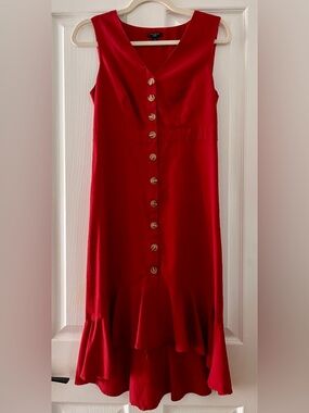 Ann Taylor Red Button-Front High-Low Midi Dress